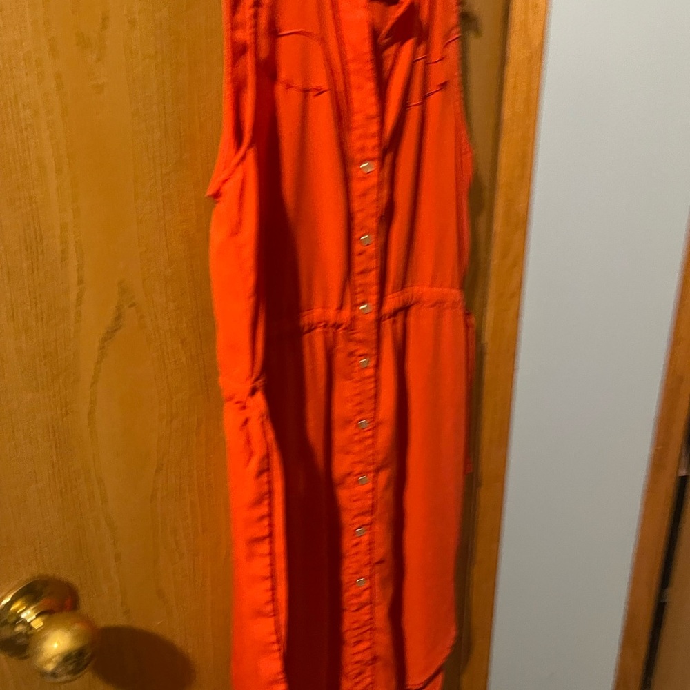Vibrant Red Sleeveless Button-Down Dress